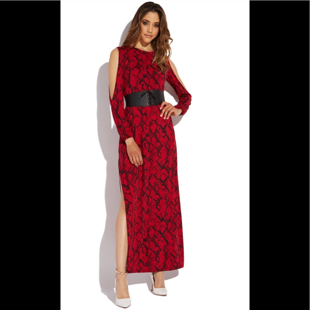 Nwt Shoe Dazzle Cold Shoulder Red Snakeskin Dress